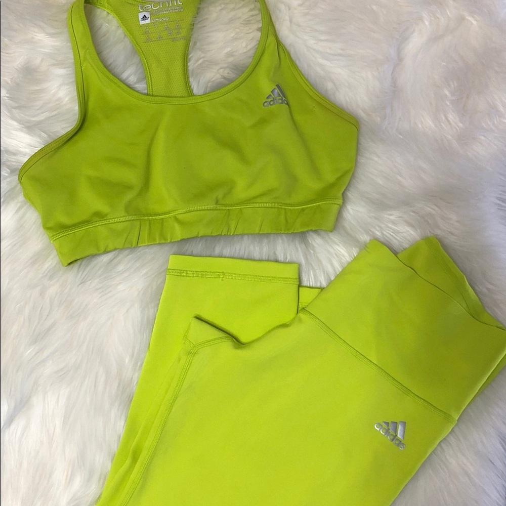 Adidas Neon Yellow Crop Leggings and sport bra